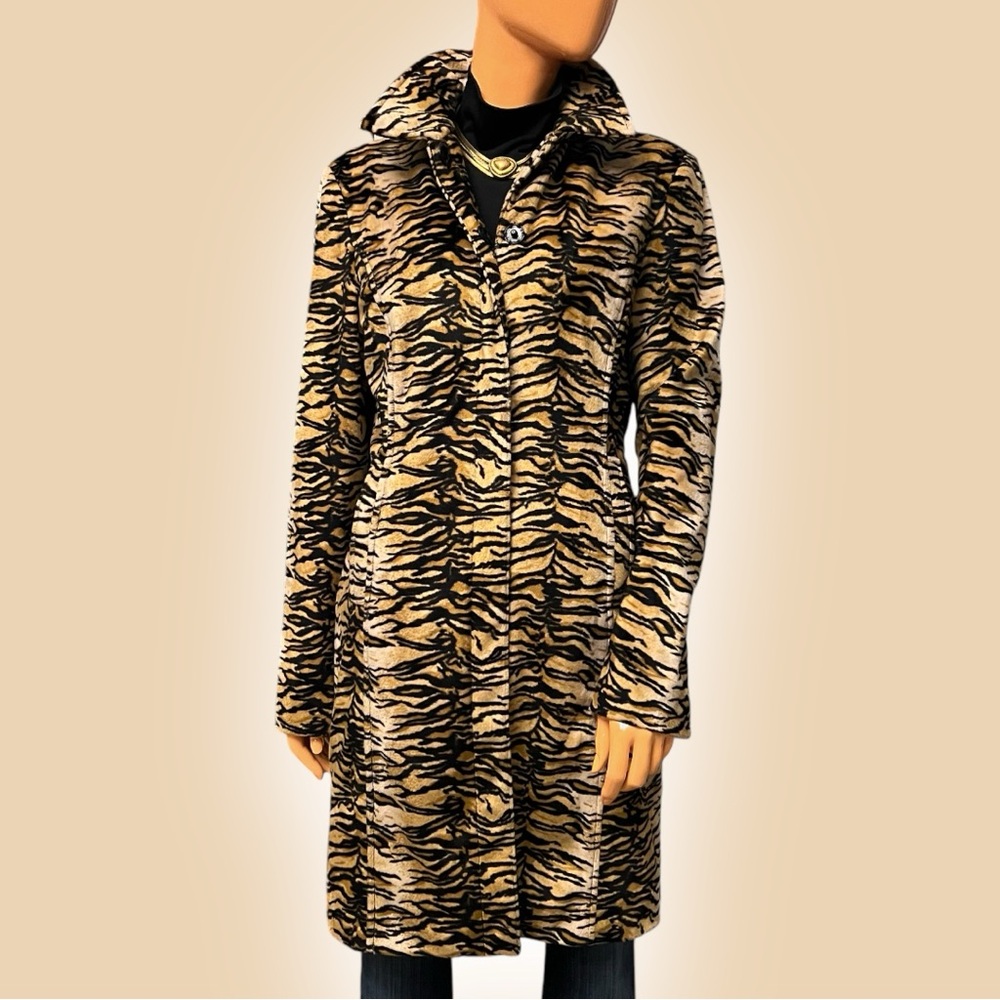 Guess Tiger-Print Pea Coat in Tan, Black